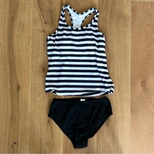 Sea Fancy Black and White Racer-back Tankini Set, Size Small, New